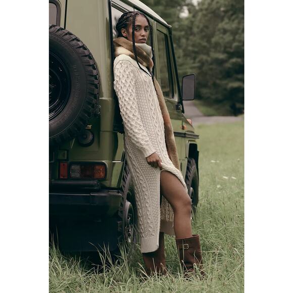 NWT Anthropologie Long-Sleeve Sweater Midi Dress $298 SMALL Ivory - Picture 2 of 5